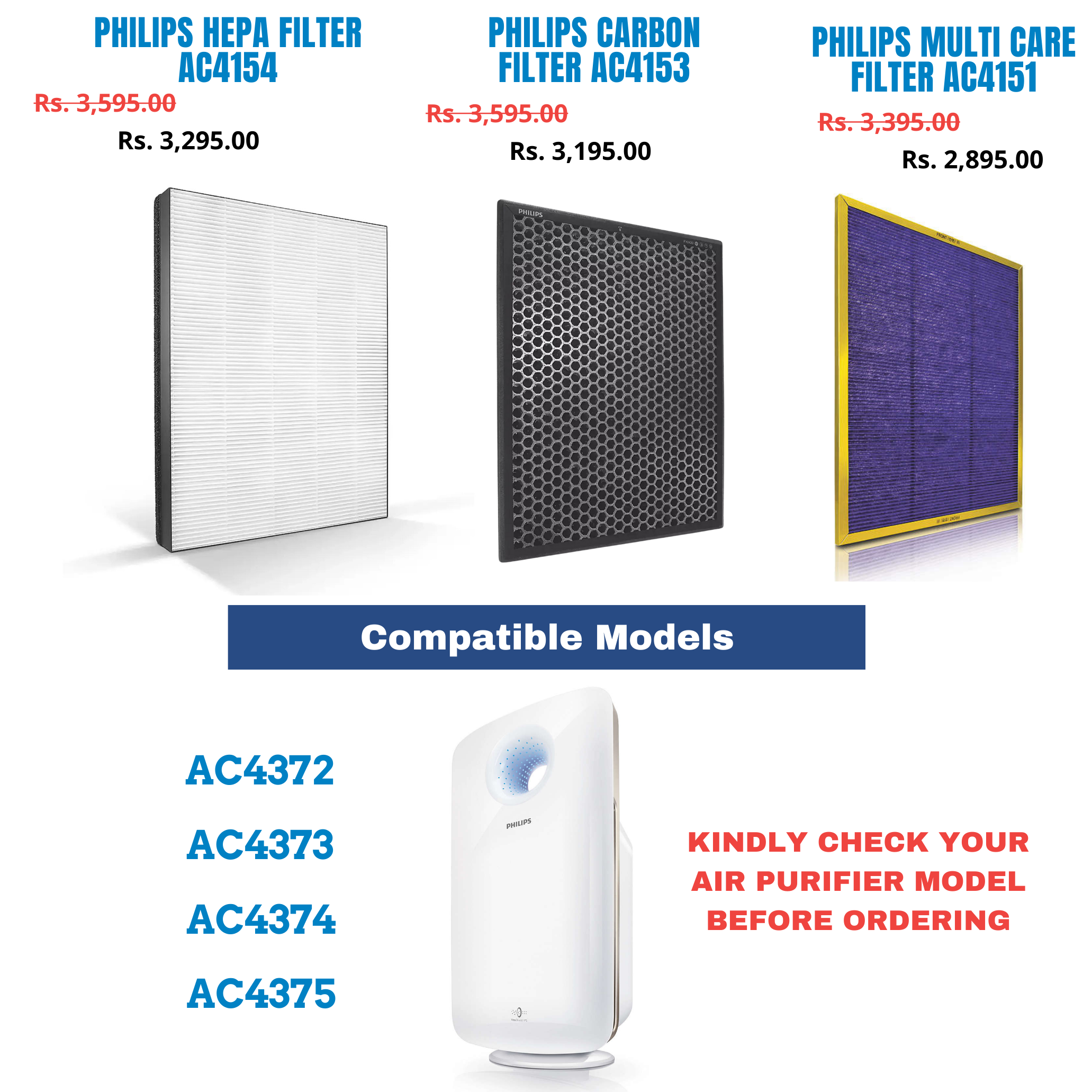 Philips HEPA + Multi Care + Activated Carbon Filter For AC4372  AC4373 AC4374 AC4375 Air Purifiers