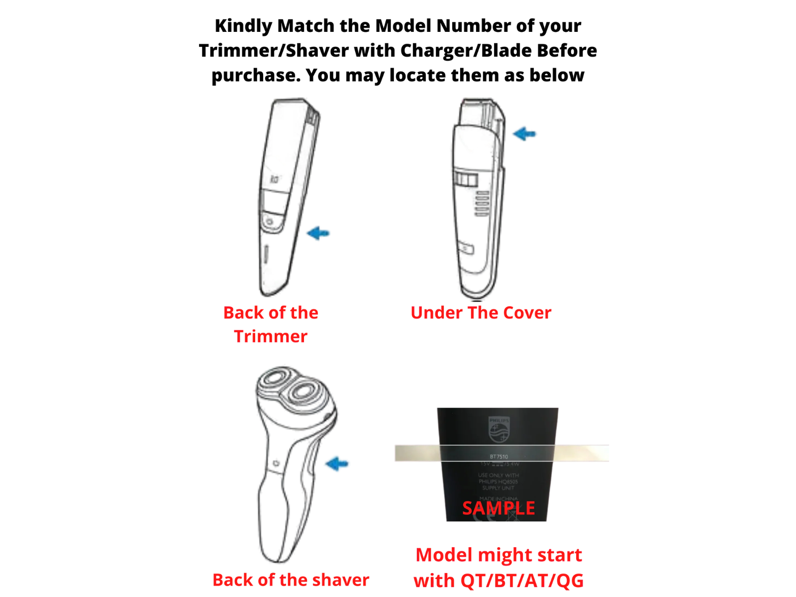 Philips Replacement Stainless Blade for BT3215 BT3221 BT3235 BT3241 Trimmers (Non-Titanium)