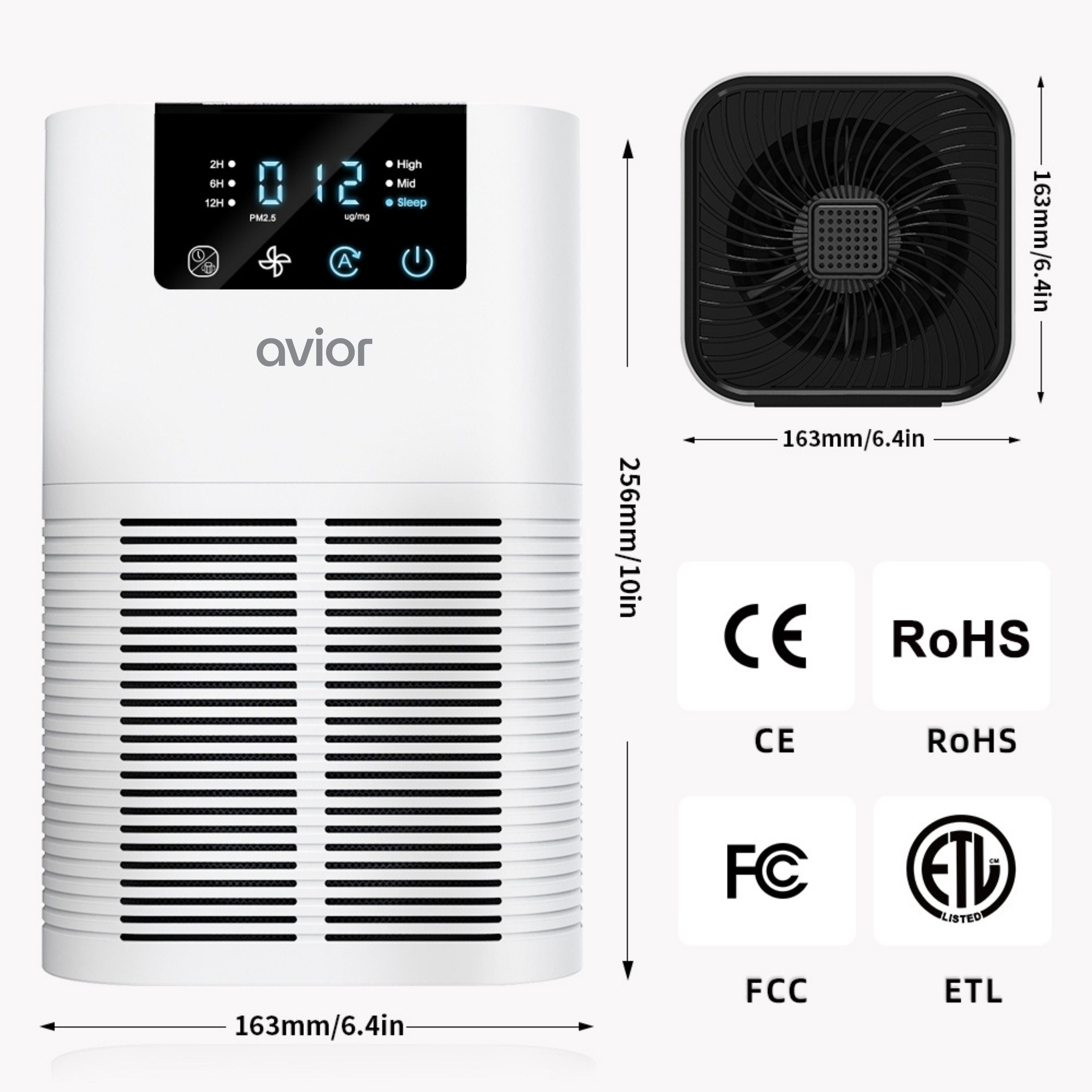 Avior Desktop Air Purifier with PM2.5 LED Indicator | Digital Display | Touch Panel | True H13 HEPA Filter | 3 Layer Filteration | 8000 Hours Filter Life