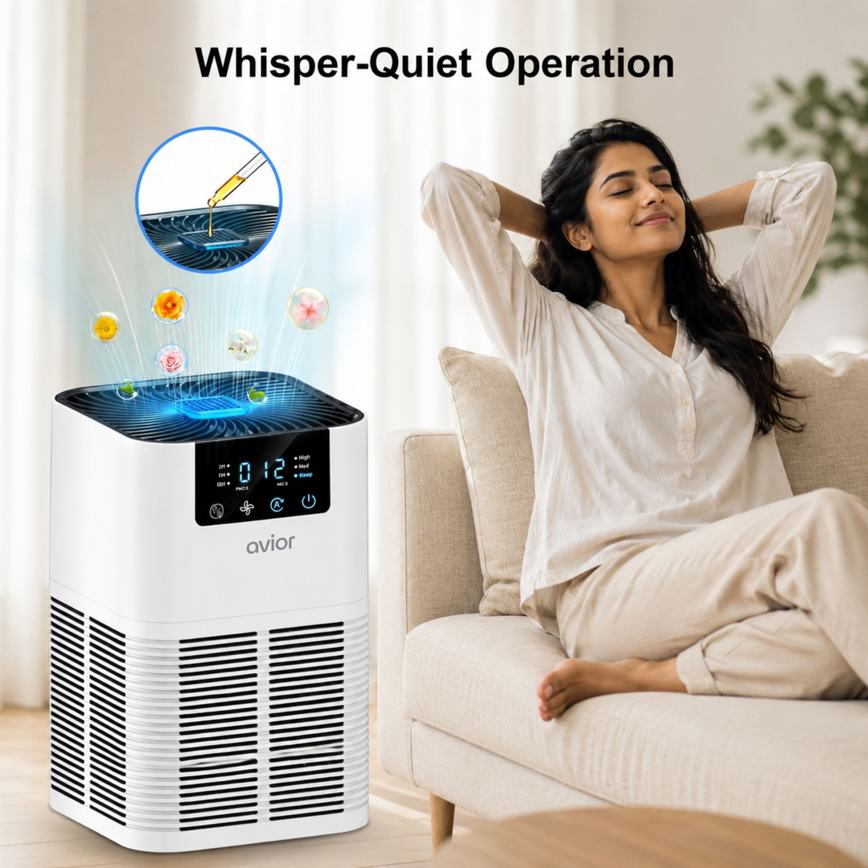 Avior Desktop Air Purifier with PM2.5 LED Indicator | Digital Display | Touch Panel | True H13 HEPA Filter | 3 Layer Filteration | 8000 Hours Filter Life
