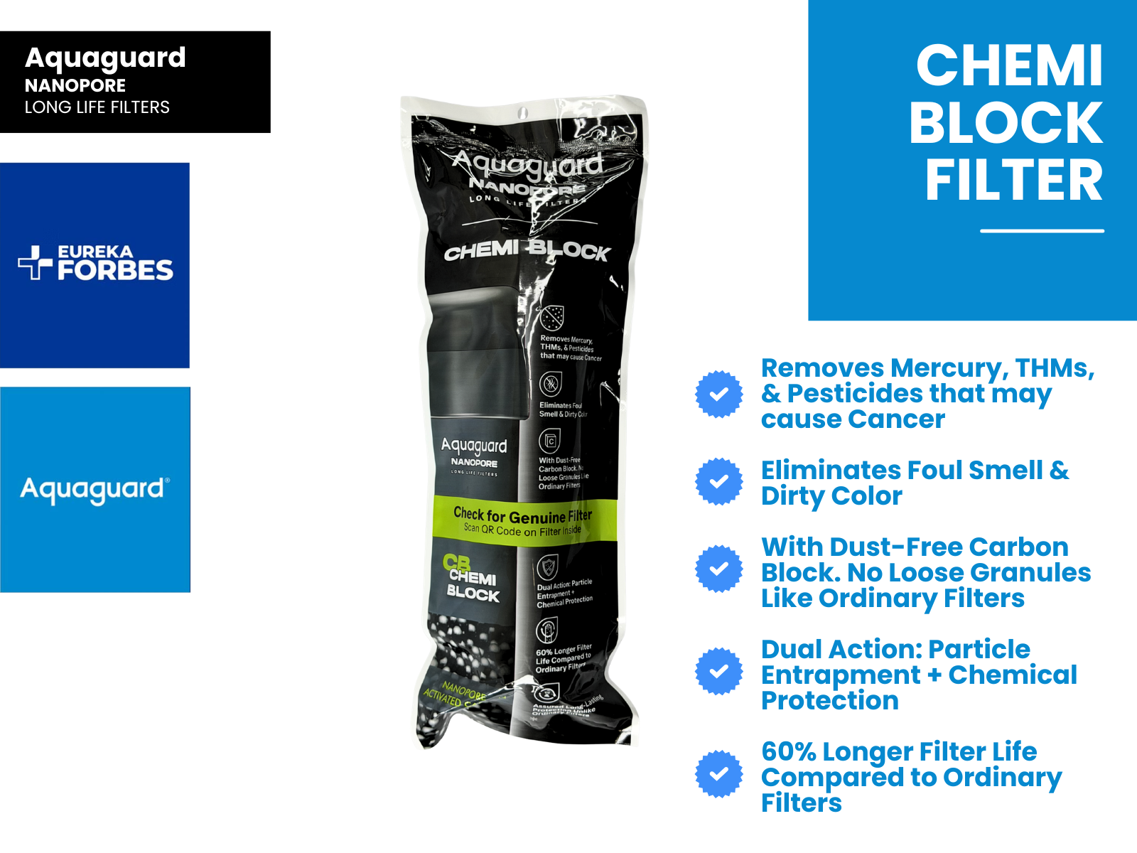 Eureka Forbes Aquaguard Compatible Chemi Block – 9" Nano PL4 Non-EA Quick Fit Filter - 321 compatible models