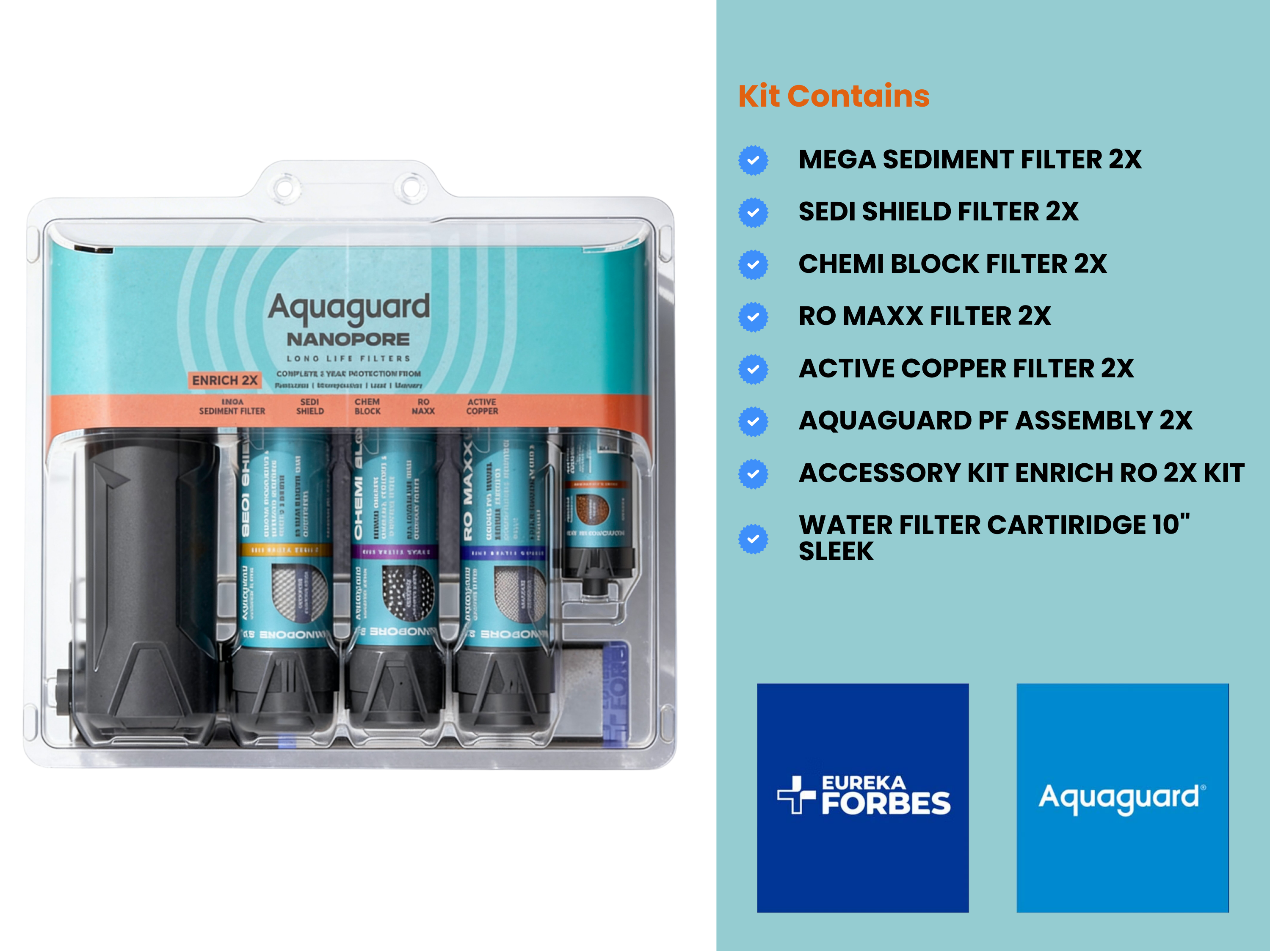 Eureka Forbes Aquaguard Enrich Nanopore RO 2X CU 4EA - 112 Compatible Models