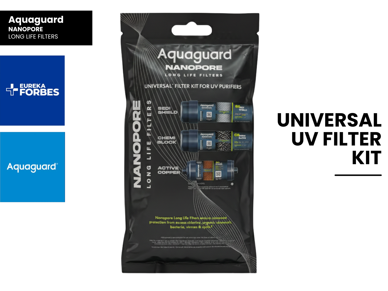 Eureka Forbes Aquaguard Nanopore UV Universal Filter Kit with Active Copper & 1EA - 87 Compatible Models